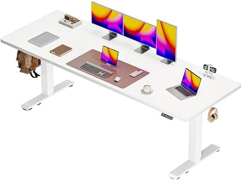 Huuger 78.7'' x 29.5'' Large Electric Standing Desk, Height Adjustable Computer Desk, 29.5" Deep Desktop, Stand up Gaming Office Desk with 2 Hooks, 3 Preset Heights, for Home Office, White by Huuger