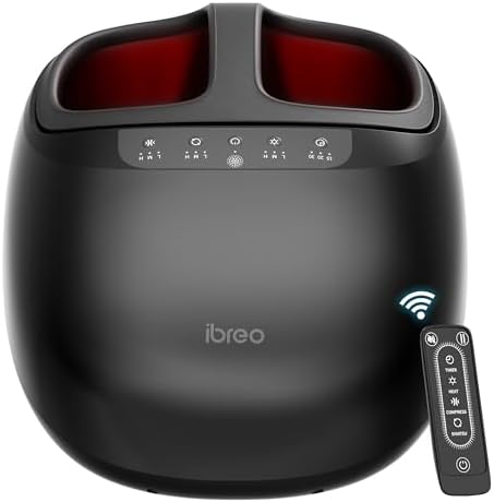 Foot Massager with Heat, 3D Shiatsu Deep Kneading & Rolling, Air Compression with Remote Control for Neuropathy, Plantar Fasciitis & Foot Pain Relief, Long‑Standing & Fitness for Men, Women & Seniors by ibreo