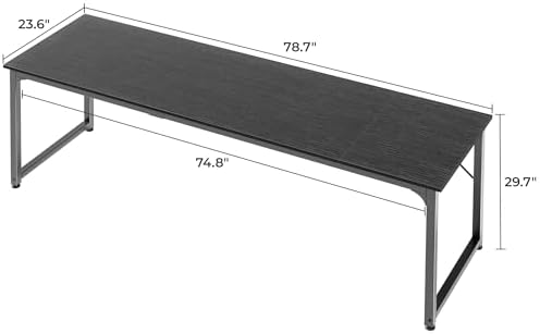 Huuger Computer Desk, 80 Inch Office Desk, Gaming Desk with Storage, Writing Desk Work Desk for Home Office, Study, Long Simple Desk, Large Legroom, Metal Frame, Black - Image 3