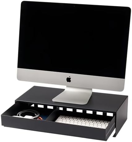 YAMAZAKI Home Monitor Stand with Drawer and Cable Management Riser, Black by Unknown