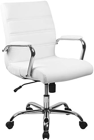 Flash Furniture Mid-Back White LeatherSoft Executive Swivel Office Chair with Chrome Base and Arms by FlashFurniture
