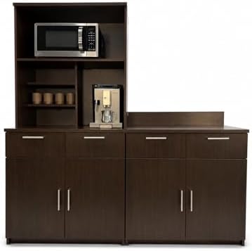BREAKtime Breakroom Cabinet with 4-Door Base Storage & Upper Hutch, Microwave Space, Commercial-Grade, Fully Assembled, 72" W x 24" D x 75" H, Appliances Not Included, Espresso - Image 6