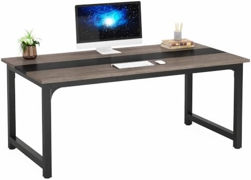 Tribesigns Modern Computer Desk, 63 x 31.5 inch Large Office Desk Computer Table Study Writing Desk Workstation for Home Office, Grey/Black by Tribesigns