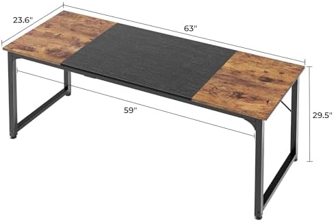 Huuger Computer Desk, 63 Inch Office Desk, Gaming Desk with Storage, Writing Desk Work Desk for Home Office, Study, Modern Simple Desk, Large Legroom, Metal Frame, Rustic Brown and Black - Image 3