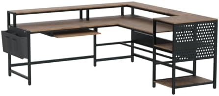 SEDETA L Shaped Computer Desk, Reversible Computer Desks, L Shaped Desk with Power Outlets & LED Strip, Monitor Shelf, Keyboard Tray, Pegboard and Storage Shelves for Home Office, Rustic Brown - Image 5