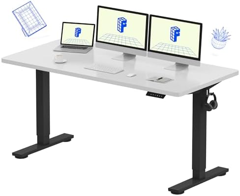 FLEXISPOT EN1 One-Piece Standing Desk, Electric Adjustable with 4 Memory Presets, 176 LBS Capacity, Stable & Quiet, Seamless Desktop for Home Office & Dual Monitors, 60"x24" White by Unknown
