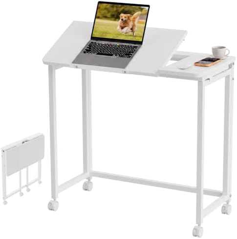 GreenForest Small Folding Desk with Wheels, 31.5 inch Tiltable Tabletop by GreenForest