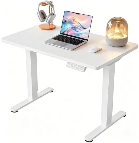Electric Standing Desk, 32" x 24" Adjustable Height Sit Stand Desk, Small Space Workstation, Compact Computer Desk for Home Office, Stable Steel Frame (White) by Unknown