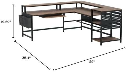 SEDETA L Shaped Computer Desk, Reversible Computer Desks, L Shaped Desk with Power Outlets & LED Strip, Monitor Shelf, Keyboard Tray, Pegboard and Storage Shelves for Home Office, Rustic Brown - Image 3
