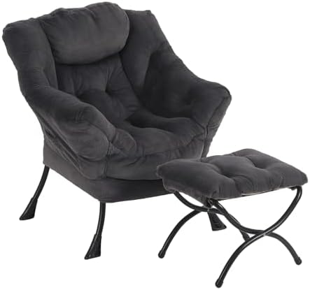 Furlide Lazy Chair with Ottoman, Comfy Plush Reading Chair for Bedroom，Navy by Furlide