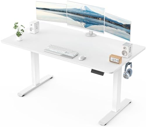Veken 55 x 23.6 Inch Electric Standing Desk with Adjustable Height, Sit to Stand Computer Table for Study, Work or Gaming, Home Office Desk White by Veken