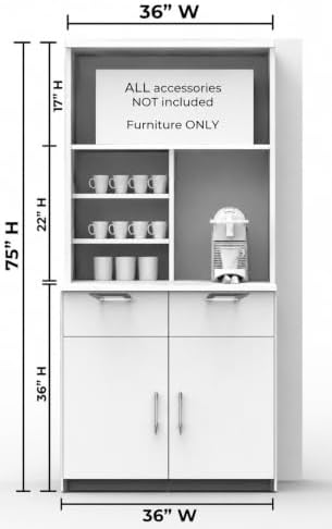 BREAKtime Breakroom Cabinet with 2-Door Base Storage & Upper Hutch, Microwave Space, Fully Assembled, 36" W x 24" D x 75" H, Appliances Not Included, Beech - Image 5