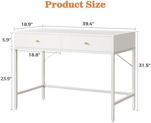 SUPERJARE 39.4" White Desk with 2 Drawers, Modern Makeup Vanity Desk - Image 3