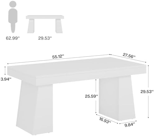 Tribesigns 55" Executive Desk, Wooden Office Desk with Double Pedestal, Modern Simple Computer Writing Table for Home Office, White - Image 2