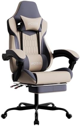 Gaming Chair with Footrest, High Back Gaming Chairs Leather Ergonomic Gamer Chair with Adjustable Headrest Lumbar Support Racing Style Video Gaming Chair for Office/Home (Grey) by WOTSTA