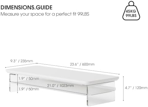 Fenge 23.6" Monitor Stand with Clear Acrylic Legs, White - Image 4