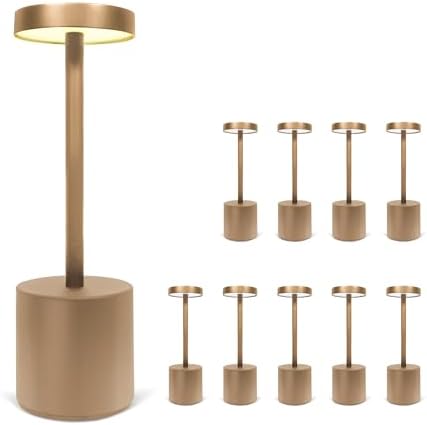 Upper Midland Products 10 Pack - Gold Rechargeable Cordless Table Lamps, Portable LED Desk Lamps, Dimming 5000mAh Rechargeable Battery Powered LED Lighting for Restaurant,Bar, Bedroom, Outdoor, Party by UpperMidlandProducts