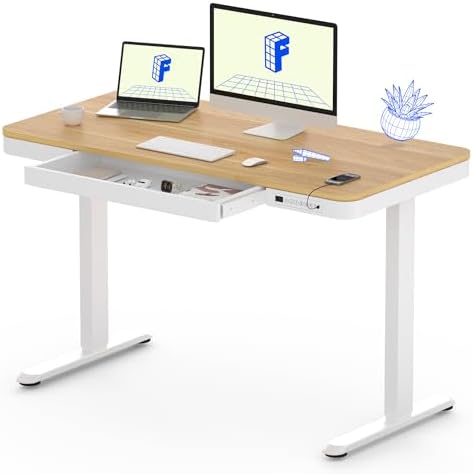 FLEXISPOT Comhar 48" Electric Standing Desk with Drawers, USB Charging Ports, Quick Assembly, Height Adjustable Sit Stand Computer Desk with Child Lock for Scandinavian Home Office, Maple by Unknown