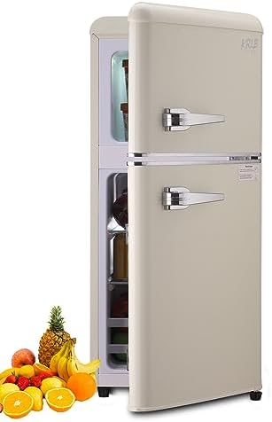 KRIB BLING 3.5 Cu.Ft Compact Refrigerator Mini Fridge with Freezer 7 Level Adjustable Thermostat Removable Shelves Small Refrigerator for Office Dorm Apartment Cream by KRIBBLING