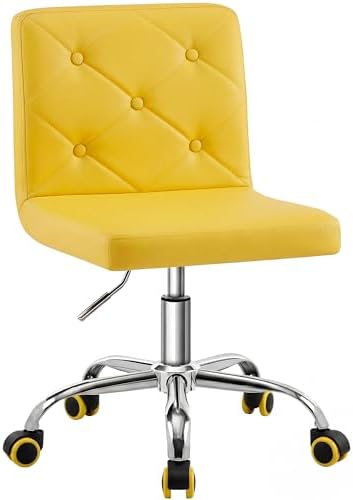 VECELO PU Leather Mid-Back Armless Vanity Chair Adjustable Height 360° Rolling Swivel for Home Office Work by VECELO