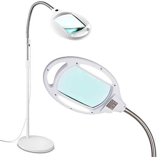 Brightech LightView Pro LED Magnifying Floor Lamp - Daylight Bright Full Spectrum Magnifier Lighted Glass Lens - Height Adjustable Gooseneck Standing Light - for Reading Task Craft Lighting - White by Brightech
