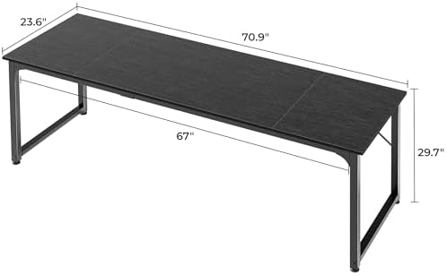 Huuger Computer Desk, 70 Inch Office Desk, Gaming Desk with Storage, Writing Desk Work Desk for Home Office, Study, Long Simple Desk, Large Legroom, Metal Frame, Black - Image 3