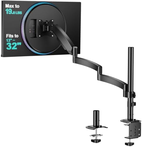 WALI Extra Long Single Monitor Arm for 13-32 inch Screens, up to 19.8 lbs by WALI