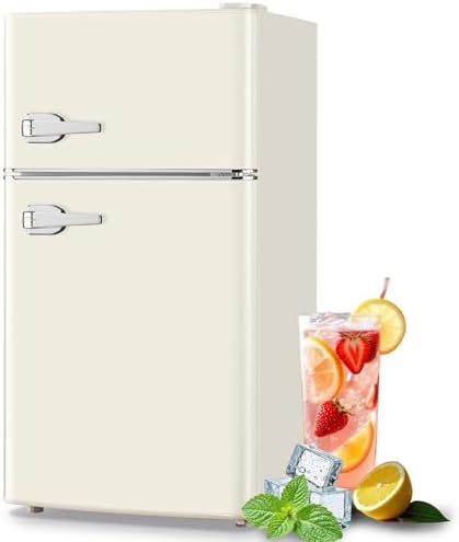 Mini Refrigerator with Freezer Small Fridge Double Door Side Drink Holder Adjustable Glass Shelves, Plastic Crisper, 7 Level Temperature Control for Bedroom, Office, Apartment White by TACOOL