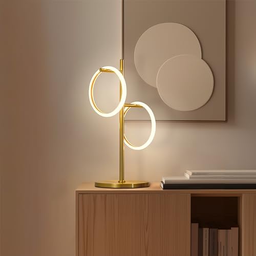Brightech Saturn Table Lamp, Great Living Room Decor, Desk Tree Lamp for Offices, Contemporary Lamp for Living Rooms, Nightstand Lamp with 2 LED Lights for Bedroom Reading - Brass - Image 4