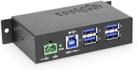Coolgear 4 Port USB 3.0 Powered Industrial USB Hub, 5Gbps Speeds, Metal Housing, 7-48V DC Input, Wall and DIN-Rail Mountable, ESD Surge Protection - PC, MAC Compatible by Coolgear