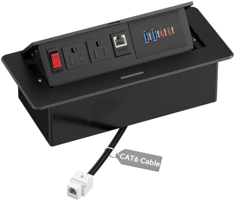 Kungfuking Conference Table Power Outlets with 2 USB C PD 30W, CAT6 Port by Kungfuking