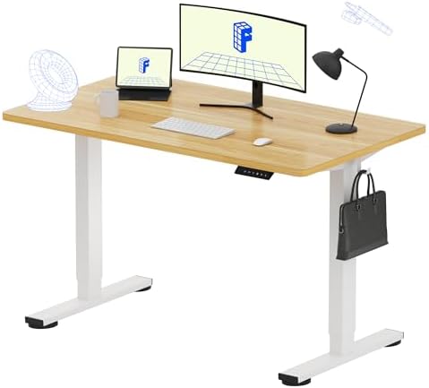 FLEXISPOT EN1 One-Piece Standing Desk, Electric Adjustable with 4 Memory Presets, 176 LBS Capacity, Stable & Quiet, Seamless Desktop for Home Office & Dual Monitors, 48"x24" Maple(White Frame) by Unknown