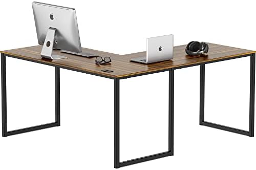 SHW Mission 55 x 60 L-Shape Home Office Computer Desk, Walnut by SHW