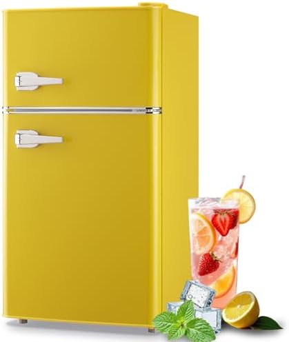 3.5 Cu.ft Fridge Dorm Fridge Refrigerator with Adjustable Glass Shelves, 7 Level Temperature Control Suit for Bedroom, Office, Apartment Yellow by TACOOL