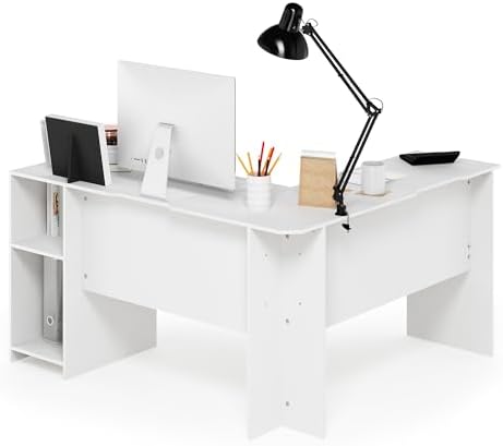 Furinno Indo L-Shaped Computer Desk with Bookshelf, White by Furinno-FitsYourSpaceFitsYourBudget