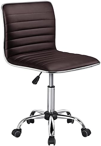 Yaheetech Brown Armless Vanity Desk Chair with Wheels, Ribbed PU Leather by Yaheetech