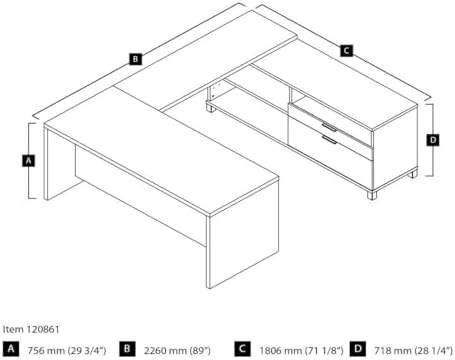 BOWERY HILL 71" Modern Wood U-Shaped Home Office Desk, White Finish, Reversible Workstation with Storage, Durable Melamine Surface, Silver Metal Legs, Utility and File Drawers, Adjustable Shelves - Image 2