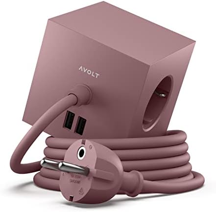 Avolt Square 1 Power Cube | Iconic Scandinavian Design Power Strip with USB Ports | 3 Type B Outlets, Fast Charging | Magnetic Base, 5.9ft Cord | Red Dot Award-Winner (Red, USB A - 5.9ft) by Avolt
