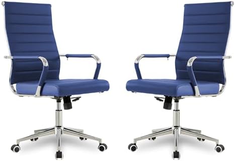 Okeysen Office Desk Chair, Ergonomic Leather Modern Conference Room Chairs, Executive Ribbed Height Adjustable Swivel Rolling Chair for Home Office Set of 2. (Blue) by Lepdep