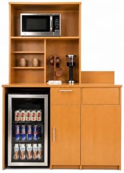 BREAKtime Fridge Space Hutch Cabinet with Microwave Space and Trash Bin, Commercial Office Breakroom Cabinet, Fully Assembled, 54" W x 24" D x 75" H, Appliances Not Included, Beech by BREAKtime