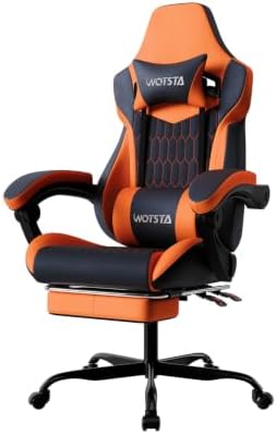 Gaming Chair with Footrest, High Back Gaming Chairs PVC Leather Ergonomic Gamer Chair with Adjustable Headrest Lumbar Support Racing Style Video Gaming Chair for Office/Home (Sky Orange) by WOTSTA