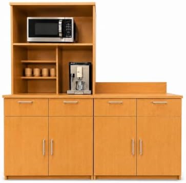 BREAKtime Breakroom Cabinet with 4-Door Base Storage & Upper Hutch, Microwave Space, Commercial-Grade, Fully Assembled, 72" W x 24" D x 75" H, Appliances Not Included, Beech by BREAKtime