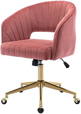 Nrizc Velvet Home Office & Living Room Desk Chairs with Adjustable Swivel Wheels, Ergonomic Upholstered Office Chair for Bedroom, Vanity Study (Rose) by Nrizc