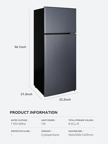Cucina Magica 8.5 cu.ft Dual-Door Apartment Refrigerator with Freezer and Adjustable Thermostat - Slide-Out Glass Shelves for Dorms, Offices, RVs, and Homes - Image 7