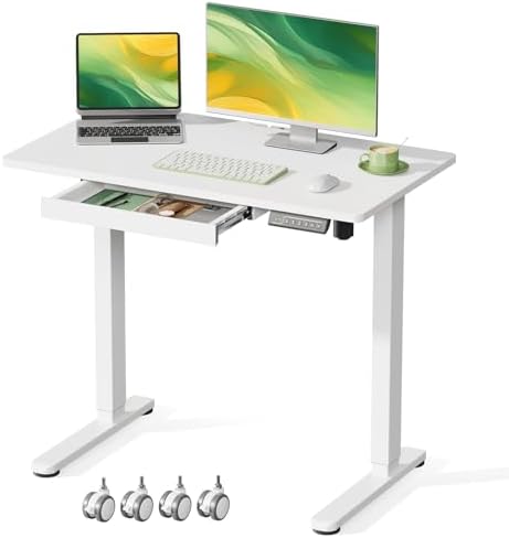 Gibbon Mounts 35” Rolling Standing Desk with Drawer & Wheels, White by GIBBONMOUNTS