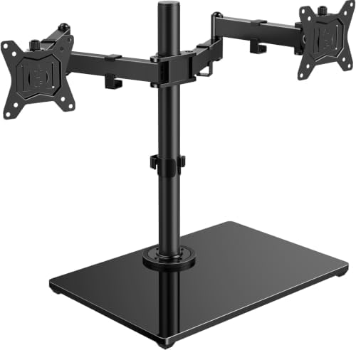 HUANUO Free Standing Dual Monitor Stand for 13-32 Inch Monitors, Glass Base by HUANUO
