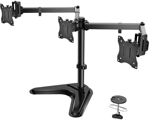 WALI Freestanding Triple Monitor Stand for 13-27 inch Screens，22lbs per Arm by WALI
