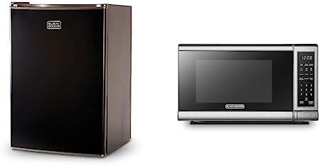 BLACK+DECKER BCRK25B Compact Refrigerator Energy Star Single Door Mini Fridge with Freezer, 2.5 Cubic Feet, Black & EM720CB7 Digital Microwave Oven with Turntable Push-Button Door by BLACKDECKER