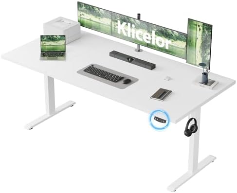 Klicelor 71 Inch Large Electric Standing Desk, Height Adjustable Office Desk, Sit Stand Up Computer Gaming Desk with Memory Preset, Three-Piece Desktop, White by Klicelor