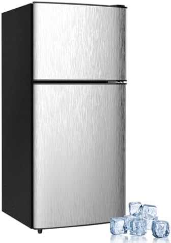 Cucina Magica Mini Fridge with Freezer, 3.2 cuft Small Refrigerator, 7 Adjustable Thermostat, Energy Saving, Low Noise, Double Door Compact Refrigerator for Dorm, Bedroom, Office - Silver by CucinaMagica